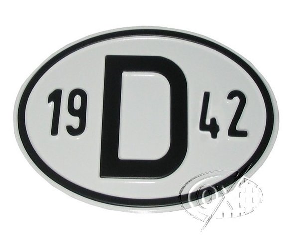 D-Schild aus Aluminium, mit Jahreszahl  1942