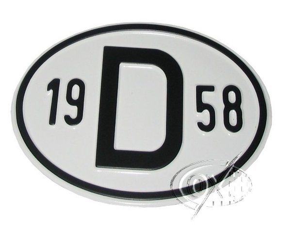 D-Schild aus Aluminium, mit Jahreszahl  1958