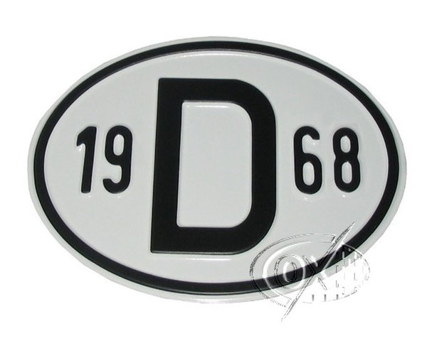 D-Schild aus Aluminium, mit Jahreszahl  1968