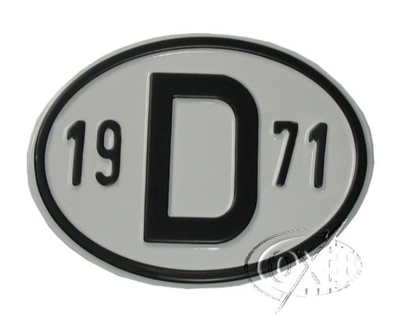 D-Schild aus Aluminium, mit Jahreszahl  1971