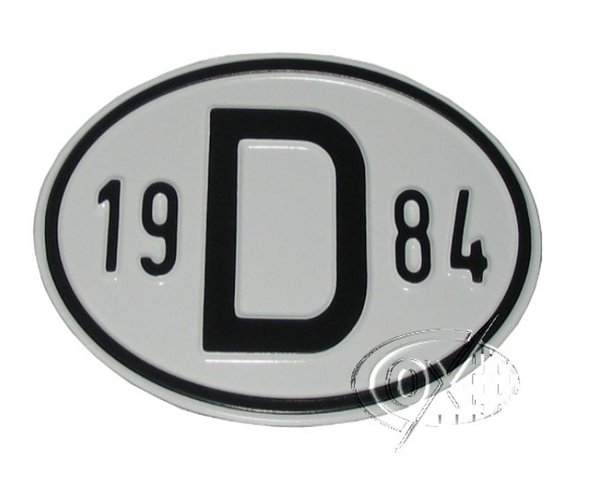 D-Schild aus Aluminium, mit Jahreszahl  1984