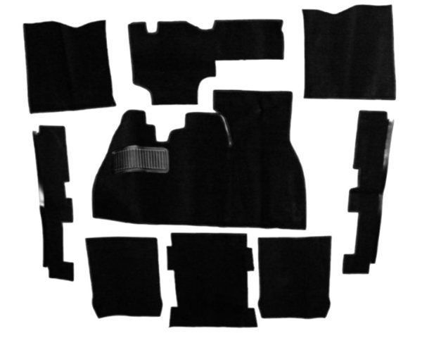 Teppichsatz in schwarz, für 12/1300 Käfer Limousine Bauj. 8/72 - 86, 9-teilig - TMI-Produkt