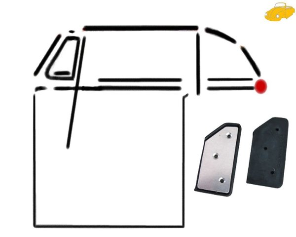Anschlagpuffer mit Aluplatte, an C-Säule und unter das Cabrioverdeck von Cabrio Bj. 8/64-7/71, links