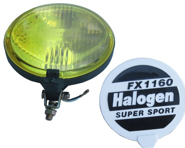 Zusatzscheinwerfer Halogen, gelbes Glas, schwarzer Kunststoffmantel, Ø 160 mm, 12 V